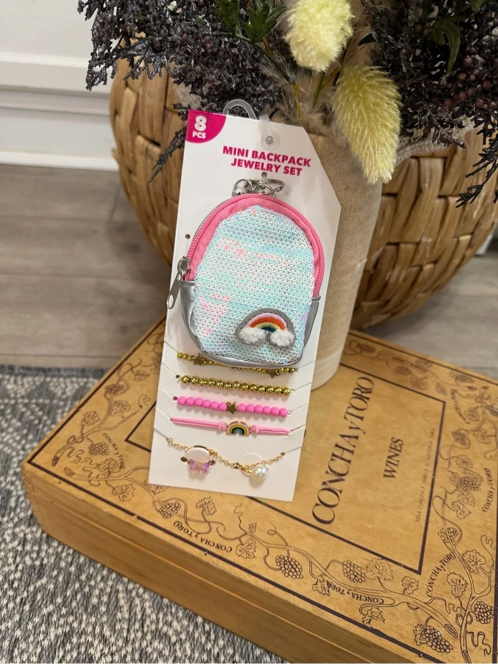 New Girls Mini Sequin Backpack & Jewelry 8 Piece Gift Set Bracelets & Rings